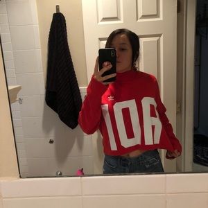 Red turtleneck Adidas crop top